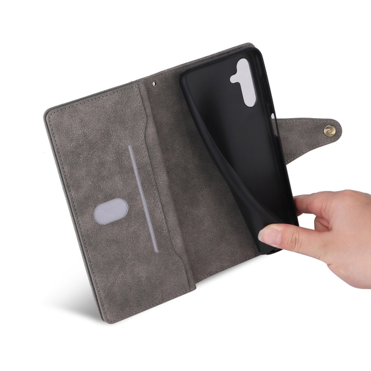 For Samsung Galaxy S25+ 5G Rivet Buckle 9 Cards Three Fold Leather Phone Case(Grey)