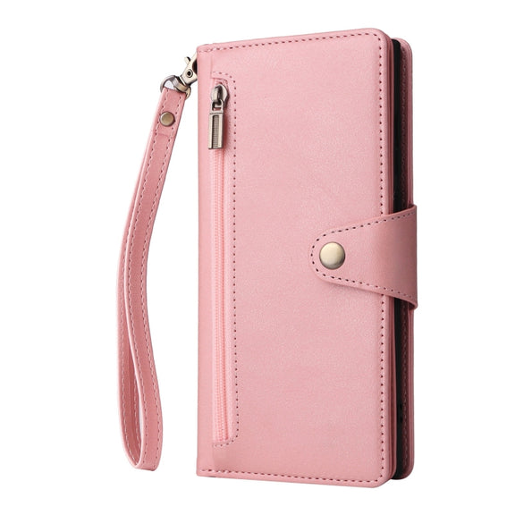 For Samsung Galaxy S25 Ultra 5G Rivet Buckle 9 Cards Three Fold Leather Phone Case(Rose Gold)