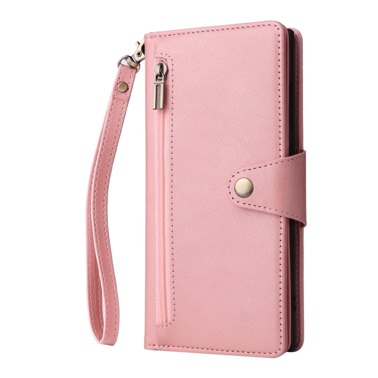 For Samsung Galaxy S25 Ultra 5G Rivet Buckle 9 Cards Three Fold Leather Phone Case(Rose Gold)