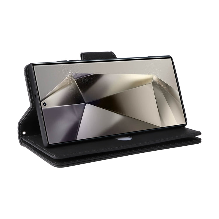 For Samsung Galaxy S25 Ultra 5G Rivet Buckle 9 Cards Three Fold Leather Phone Case(Black)