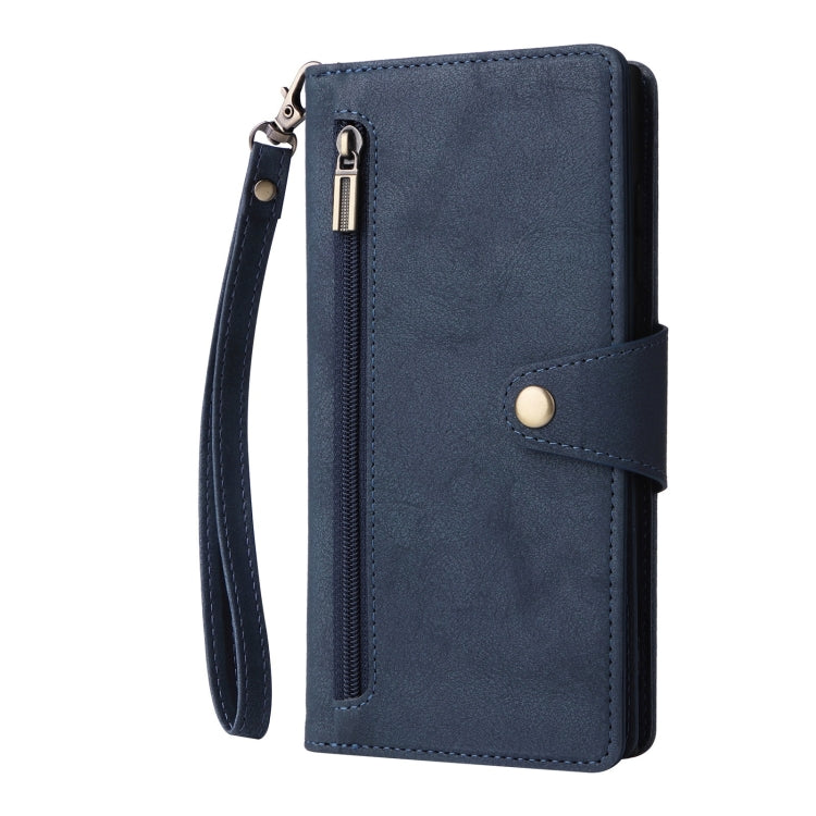 For Samsung Galaxy S25 Ultra 5G Rivet Buckle 9 Cards Three Fold Leather Phone Case(Blue)