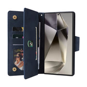 For Samsung Galaxy S25 Ultra 5G Rivet Buckle 9 Cards Three Fold Leather Phone Case(Blue)