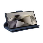 For Samsung Galaxy S25 Ultra 5G Rivet Buckle 9 Cards Three Fold Leather Phone Case(Blue)