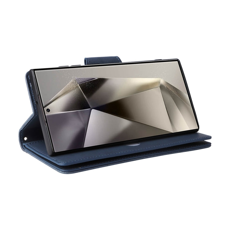 For Samsung Galaxy S25 Ultra 5G Rivet Buckle 9 Cards Three Fold Leather Phone Case(Blue)