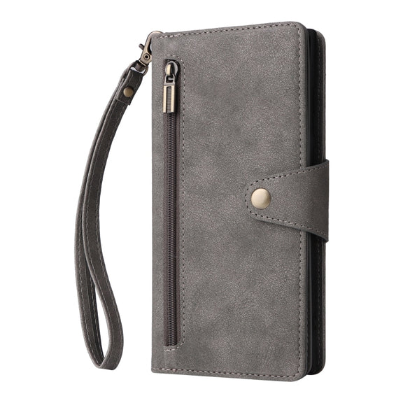 For Samsung Galaxy S25 Ultra 5G Rivet Buckle 9 Cards Three Fold Leather Phone Case(Grey)