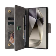 For Samsung Galaxy S25 Ultra 5G Rivet Buckle 9 Cards Three Fold Leather Phone Case(Grey)
