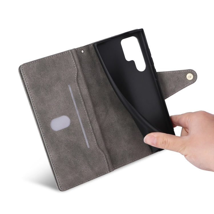For Samsung Galaxy S25 Ultra 5G Rivet Buckle 9 Cards Three Fold Leather Phone Case(Grey)