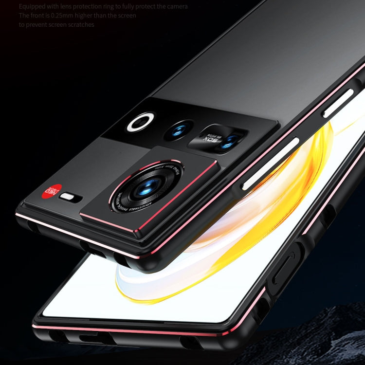 For ZTE nubia Z70 Ultra Aurora Series Lens Protector + Metal Frame Phone Case(Black Red)