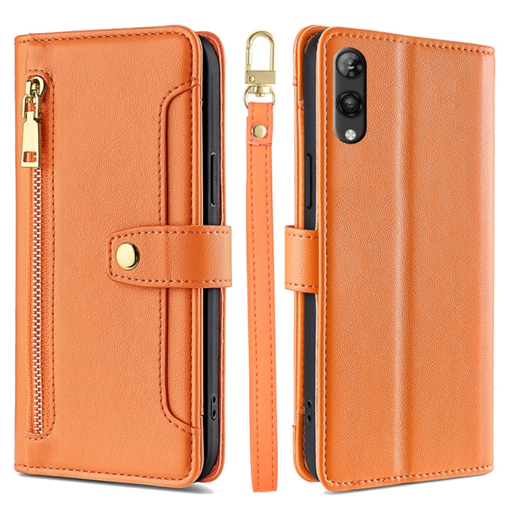 For Rakuten Hand 5G Sheep Texture Cross-body Zipper Wallet Leather Phone Case(Orange)