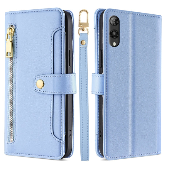 For Rakuten Hand 5G Sheep Texture Cross-body Zipper Wallet Leather Phone Case(Blue)