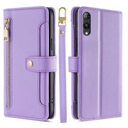 For Rakuten Hand 5G Sheep Texture Cross-body Zipper Wallet Leather Phone Case(Purple)