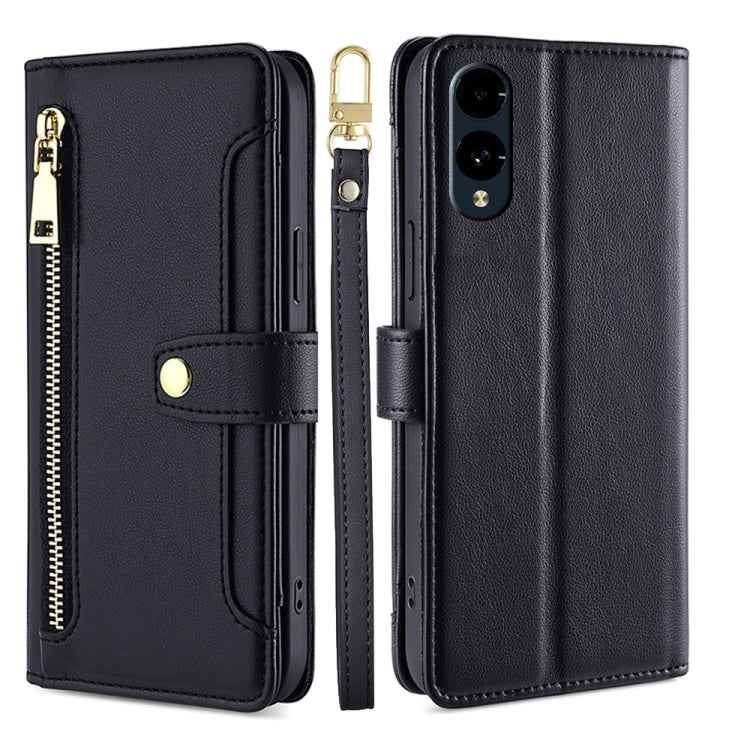 For Fujitsu Arrows We2 Sheep Texture Cross-body Zipper Wallet Leather Phone Case(Black)