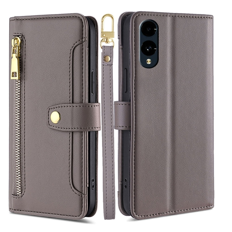 For Fujitsu Arrows We2 Sheep Texture Cross-body Zipper Wallet Leather Phone Case(Grey)