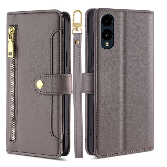 For Fujitsu Arrows We2 Sheep Texture Cross-body Zipper Wallet Leather Phone Case(Grey)