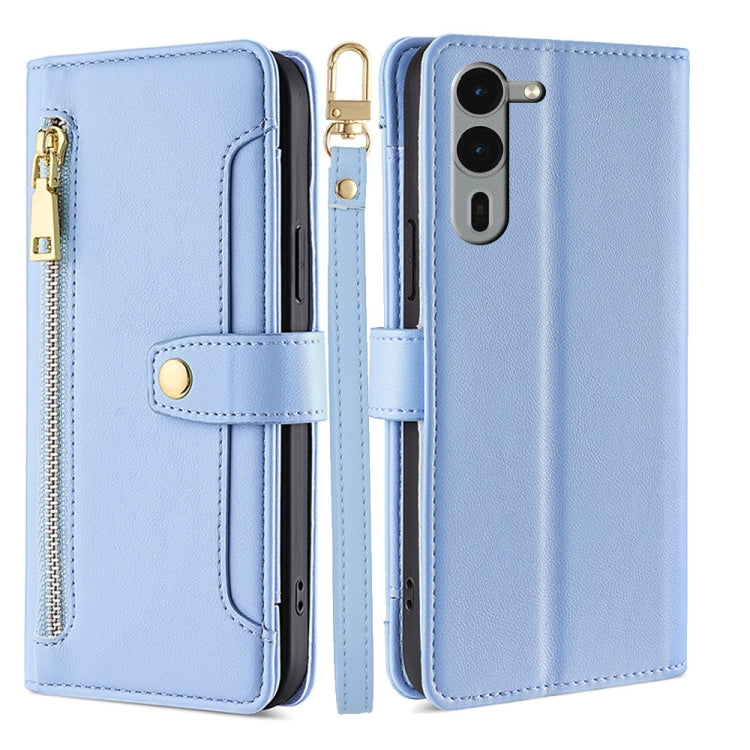 For Fujitsu Arrows We2 Plus Sheep Texture Cross-body Zipper Wallet Leather Phone Case(Blue)