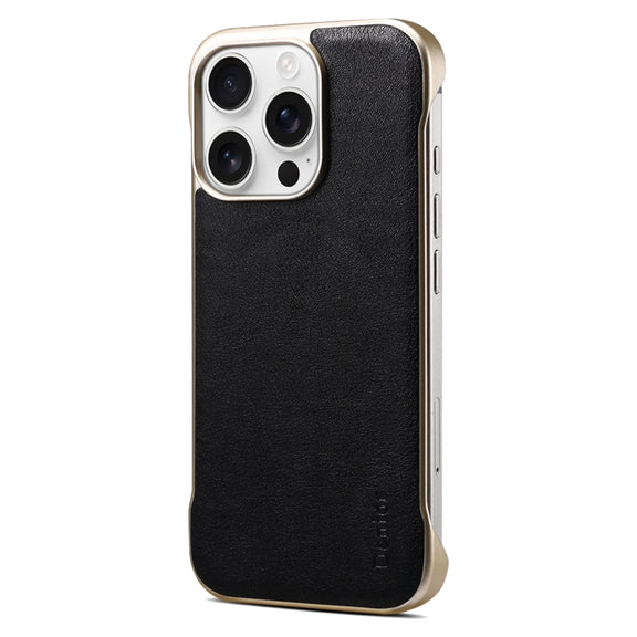 For iPhone 16 Pro Max Denior MagSafe Genuine Leather Calf Texture  Phone Case(Black)
