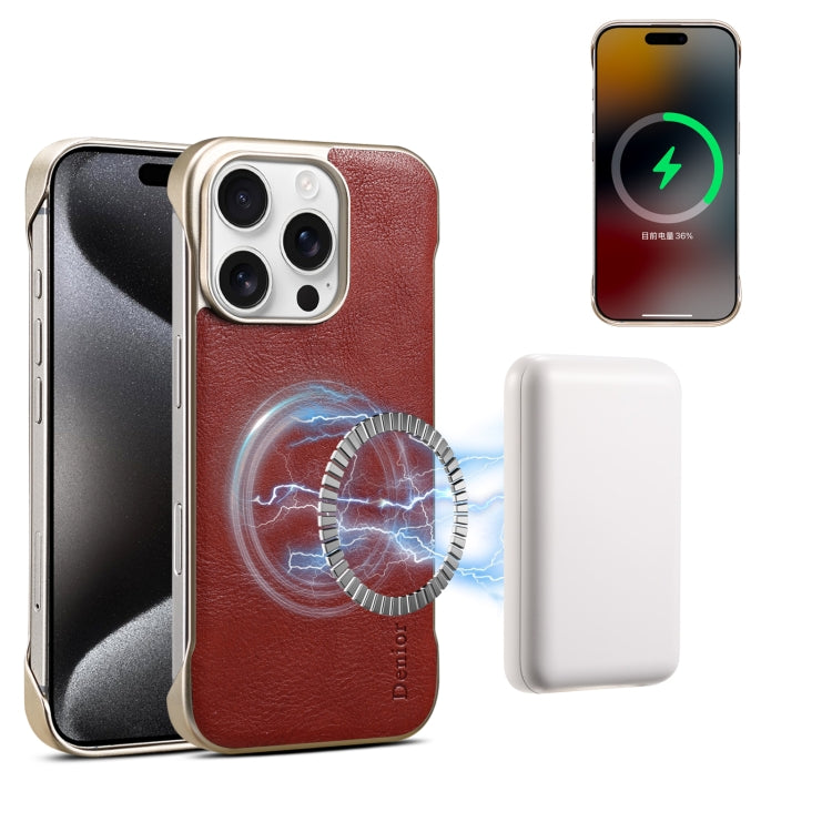 For iPhone 16 Pro Denior MagSafe Genuine Leather Calf Texture  Phone Case(Red)