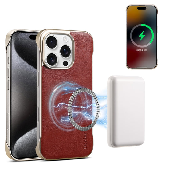 For iPhone 16 Pro Denior MagSafe Genuine Leather Calf Texture  Phone Case(Black)
