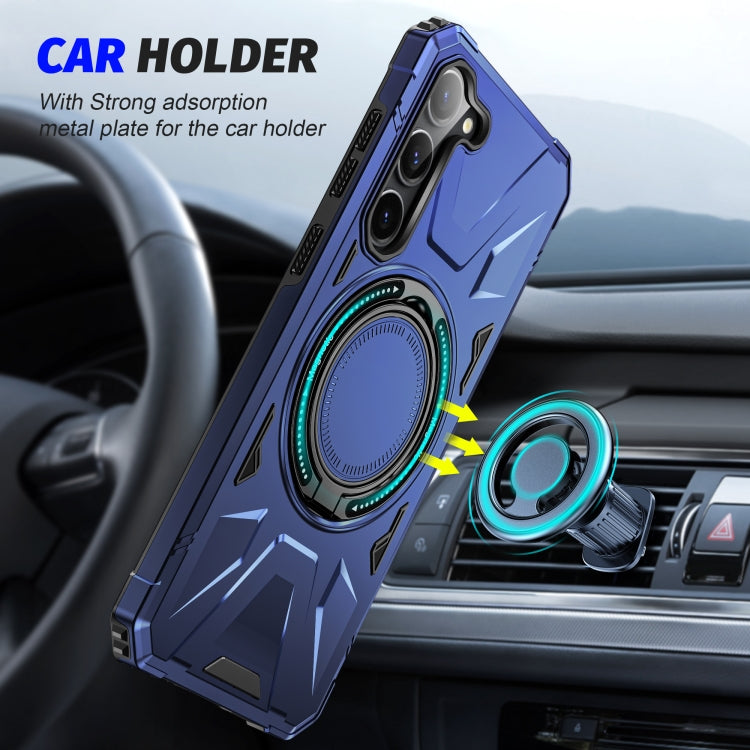 For Samsung Galaxy S25 5G MagSafe Magnetic Shockproof Phone Case with Ring Holder(Navy Blue)