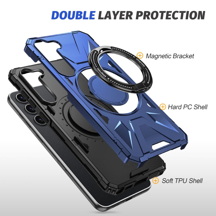 For Samsung Galaxy S25 5G MagSafe Magnetic Shockproof Phone Case with Ring Holder(Navy Blue)