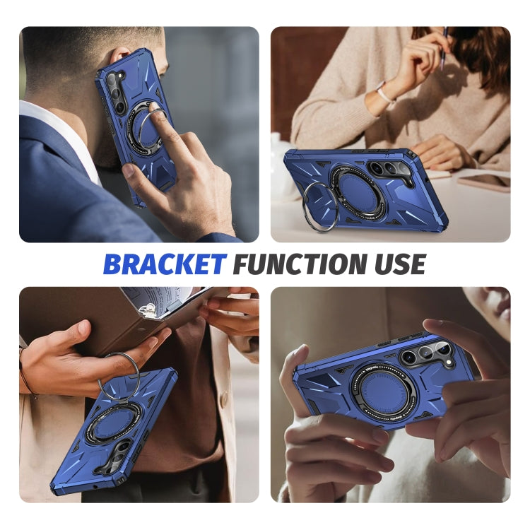 For Samsung Galaxy S25 5G MagSafe Magnetic Shockproof Phone Case with Ring Holder(Navy Blue)