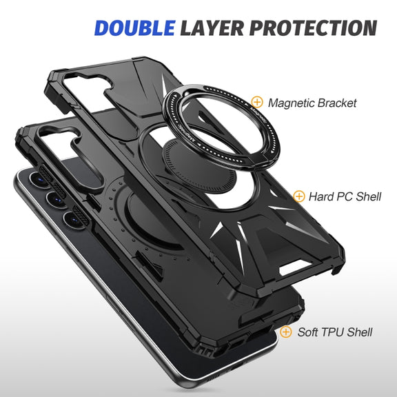 For Samsung Galaxy S25 5G MagSafe Magnetic Shockproof Phone Case with Ring Holder(Black)