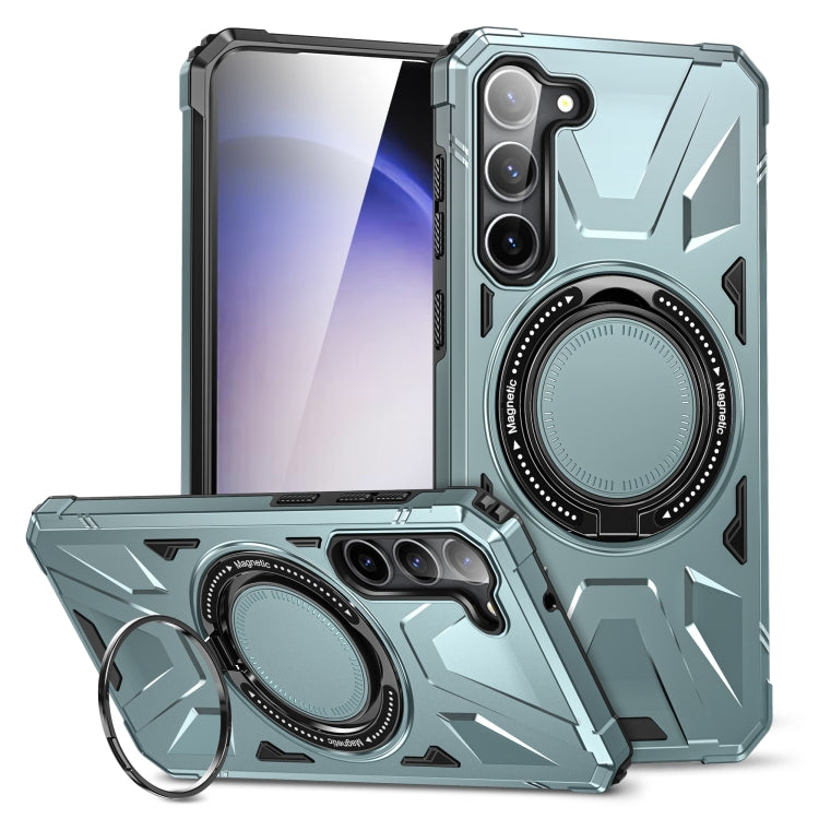 For Samsung Galaxy S25 5G MagSafe Magnetic Shockproof Phone Case with Ring Holder(Green)