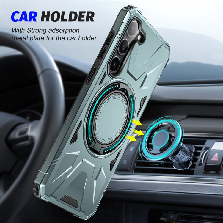 For Samsung Galaxy S25 5G MagSafe Magnetic Shockproof Phone Case with Ring Holder(Green)