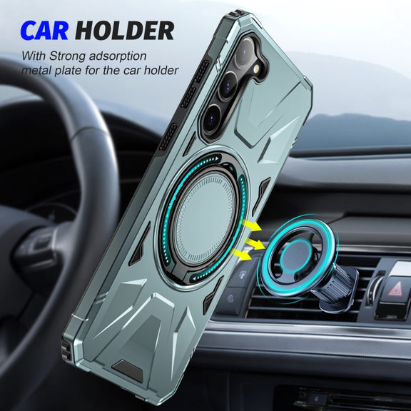 For Samsung Galaxy S25 5G MagSafe Magnetic Shockproof Phone Case with Ring Holder(Green)