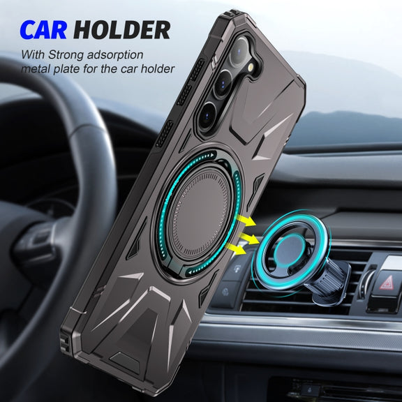 For Samsung Galaxy S25 5G MagSafe Magnetic Shockproof Phone Case with Ring Holder(Dark Grey)