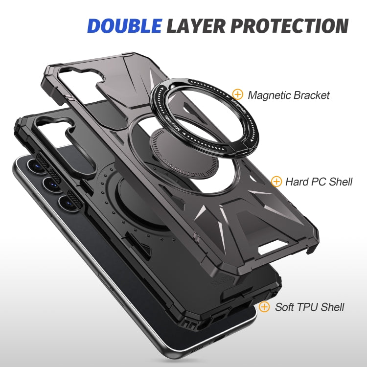 For Samsung Galaxy S25 5G MagSafe Magnetic Shockproof Phone Case with Ring Holder(Dark Grey)