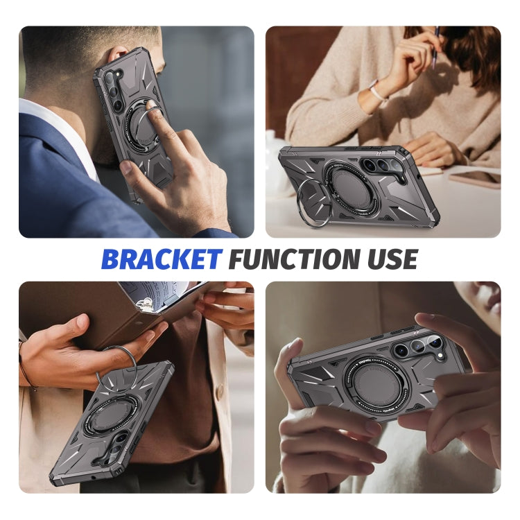 For Samsung Galaxy S25 5G MagSafe Magnetic Shockproof Phone Case with Ring Holder(Dark Grey)