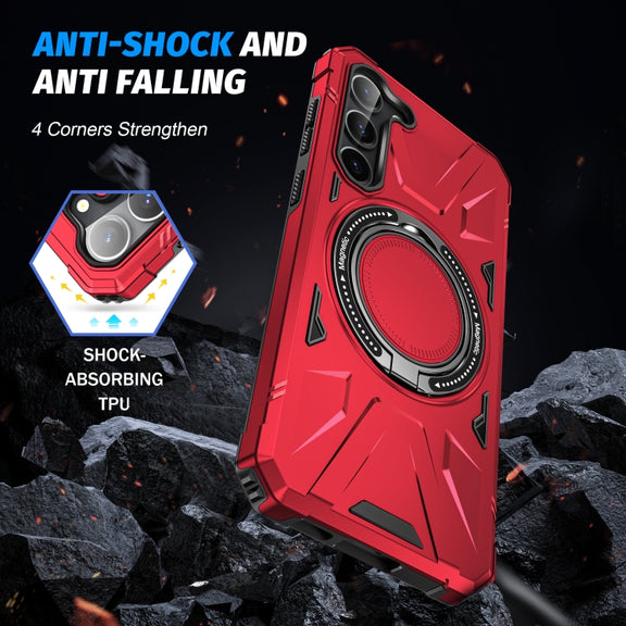 For Samsung Galaxy S25+ 5G MagSafe Magnetic Shockproof Phone Case with Ring Holder(Red)