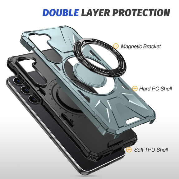 For Samsung Galaxy S25+ 5G MagSafe Magnetic Shockproof Phone Case with Ring Holder(Green)
