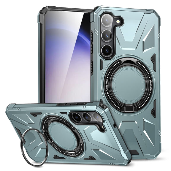 For Samsung Galaxy S25+ 5G MagSafe Magnetic Shockproof Phone Case with Ring Holder(Green)