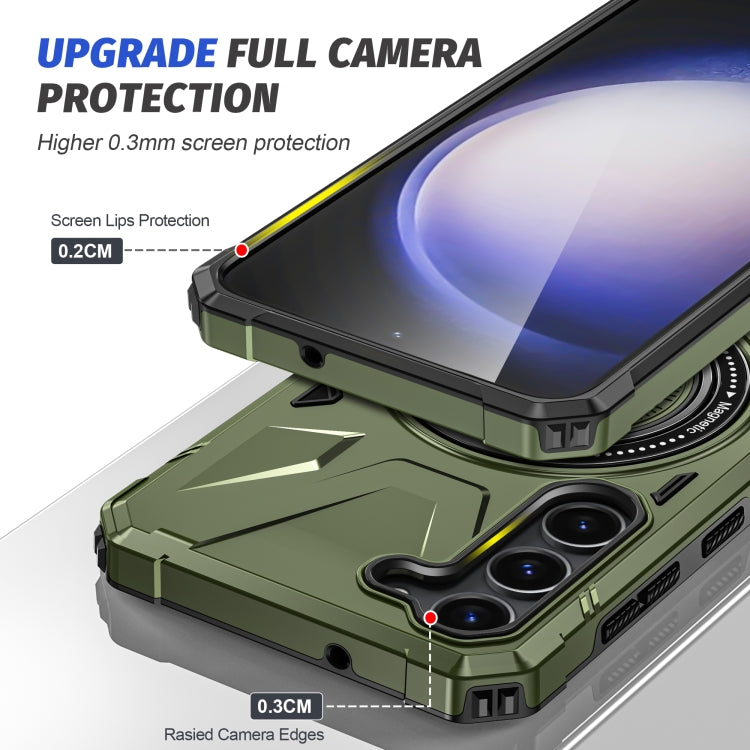 For Samsung Galaxy S25+ 5G MagSafe Magnetic Shockproof Phone Case with Ring Holder(Dark Green)