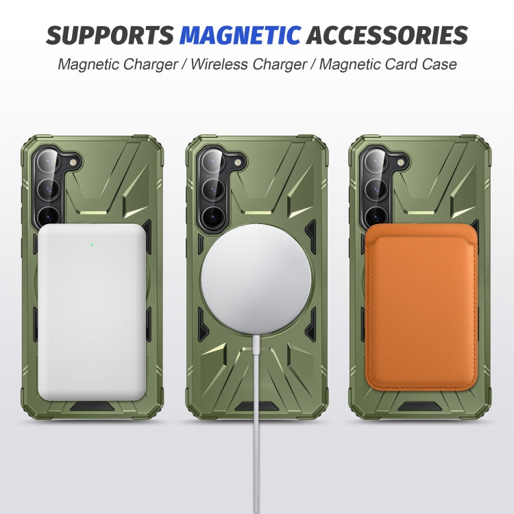 For Samsung Galaxy S25+ 5G MagSafe Magnetic Shockproof Phone Case with Ring Holder(Dark Green)