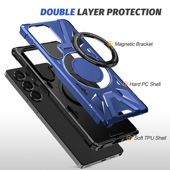 For Samsung Galaxy S25 Ultra 5G MagSafe Magnetic Shockproof Phone Case with Ring Holder(Navy Blue)