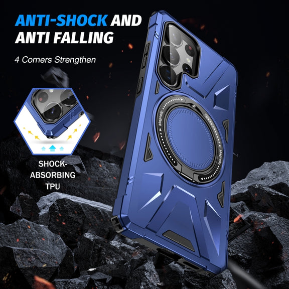 For Samsung Galaxy S25 Ultra 5G MagSafe Magnetic Shockproof Phone Case with Ring Holder(Navy Blue)