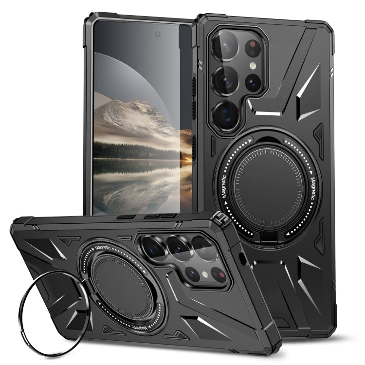 For Samsung Galaxy S25 Ultra 5G MagSafe Magnetic Shockproof Phone Case with Ring Holder(Black)