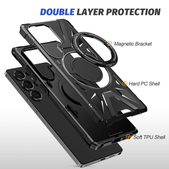 For Samsung Galaxy S25 Ultra 5G MagSafe Magnetic Shockproof Phone Case with Ring Holder(Black)