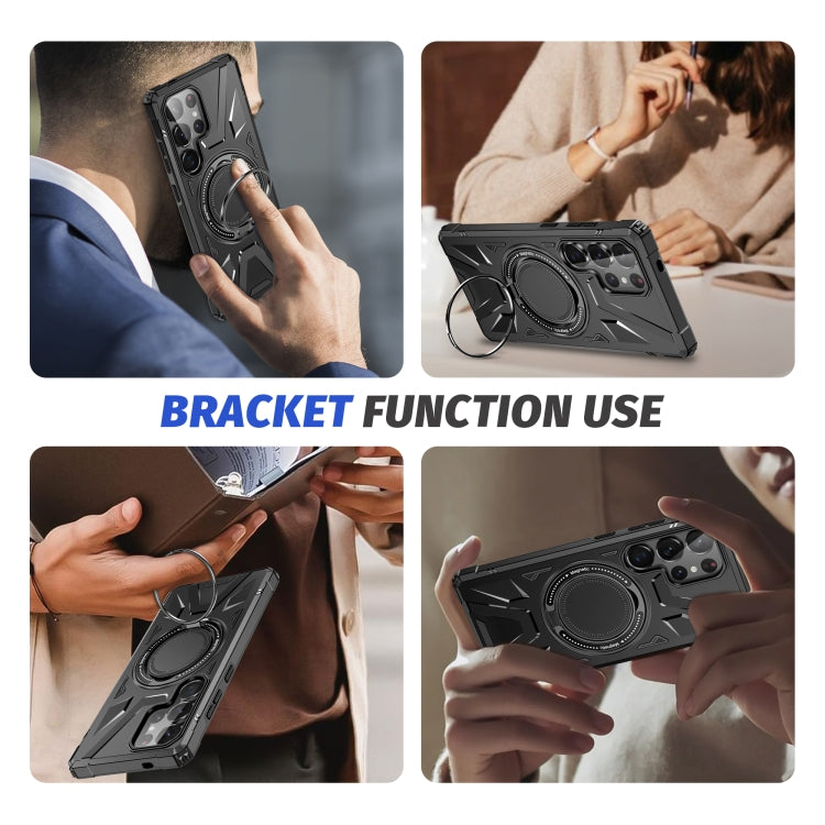 For Samsung Galaxy S25 Ultra 5G MagSafe Magnetic Shockproof Phone Case with Ring Holder(Black)