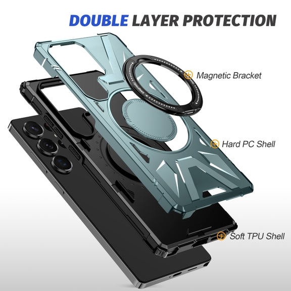 For Samsung Galaxy S25 Ultra 5G MagSafe Magnetic Shockproof Phone Case with Ring Holder(Green)