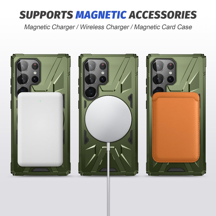 For Samsung Galaxy S25 Ultra 5G MagSafe Magnetic Shockproof Phone Case with Ring Holder(Dark Green)