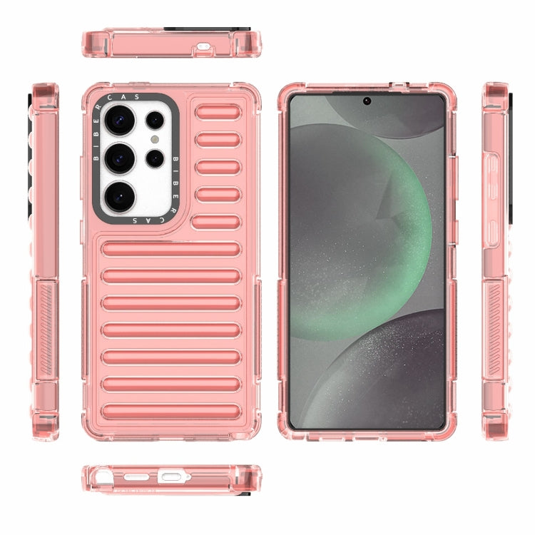 For Samsung Galaxy S25 Ultra 5G High Transparency TPU Hybrid PC Airbag Phone Case(Peach Red)