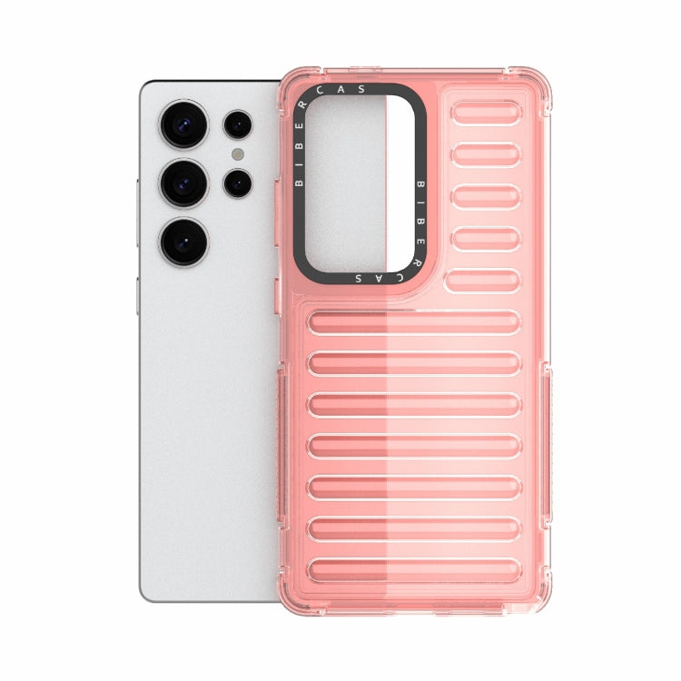 For Samsung Galaxy S25 Ultra 5G High Transparency TPU Hybrid PC Airbag Phone Case(Peach Red)