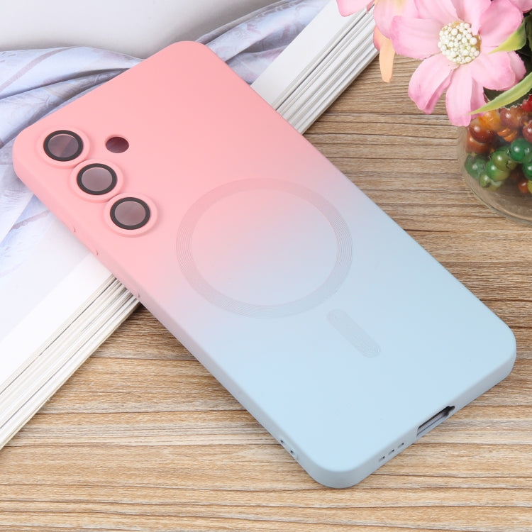 For Samsung Galaxy S25 5G Liquid TPU Silicone Gradient MagSafe Phone Case(Pink Blue)