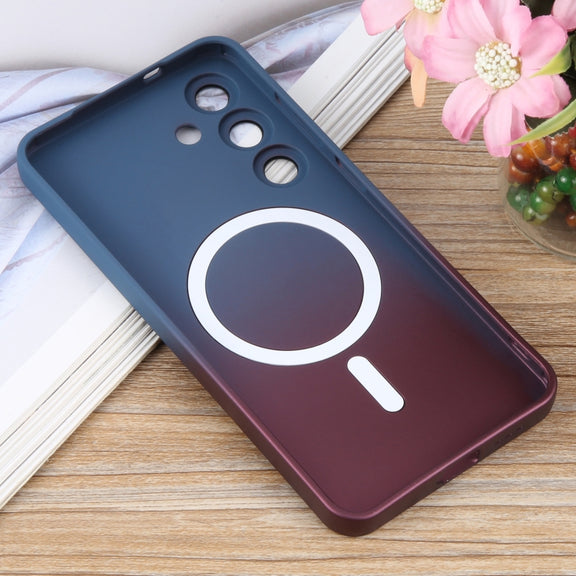 For Samsung Galaxy S25 5G Liquid TPU Silicone Gradient MagSafe Phone Case(Blue Purple)