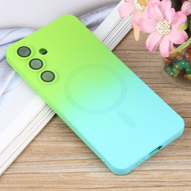 For Samsung Galaxy S25 5G Liquid TPU Silicone Gradient MagSafe Phone Case(Cyan Blue)