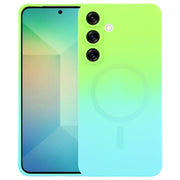 For Samsung Galaxy S25 5G Liquid TPU Silicone Gradient MagSafe Phone Case(Cyan Blue)
